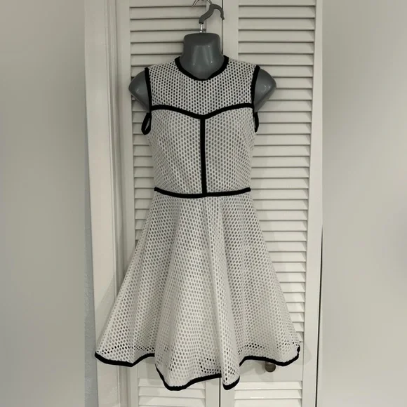 Sandro Paris white eyelet mesh dress with black trim EU size 1 = US small